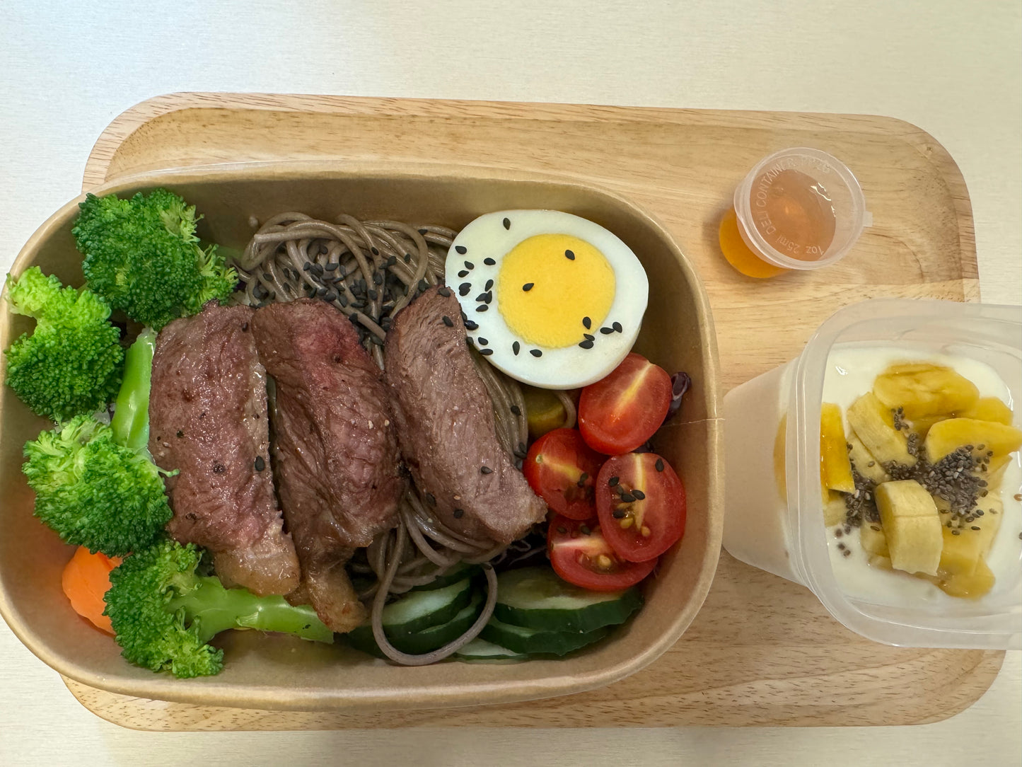 Steak Pasta + Fruit Yogurt